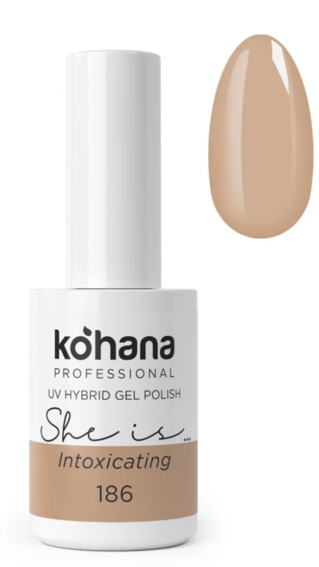 Kohana professional UV hybrid gel polish bottle with a beige nail color swatch on a white background