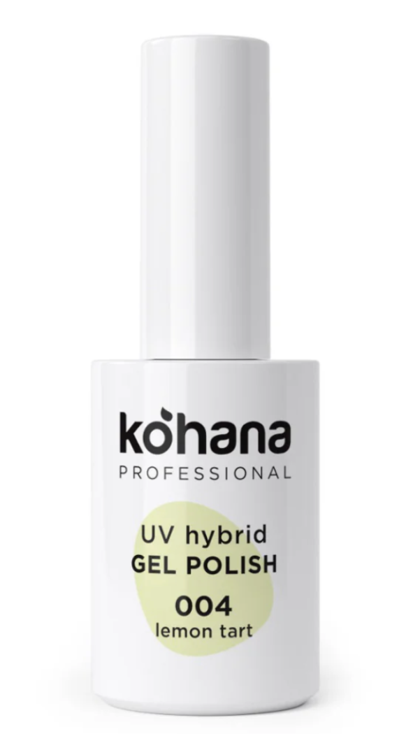 Kohana UV hybrid gel polish bottle with '004 lemon tart' on a white background