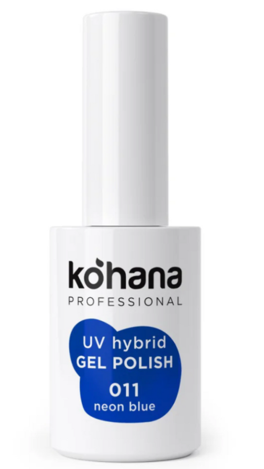 Kohana Professional UV hybrid gel polish bottle with neon blue color on a white background