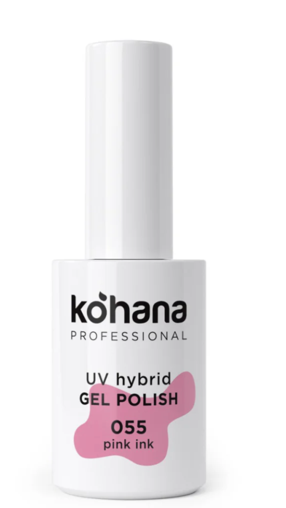 Kohana UV hybrid gel polish bottle with pink ink on a white background
