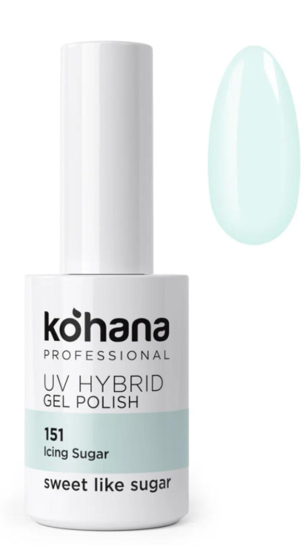Kohana UV hybrid gel polish bottle with a light blue color swatch on a white background