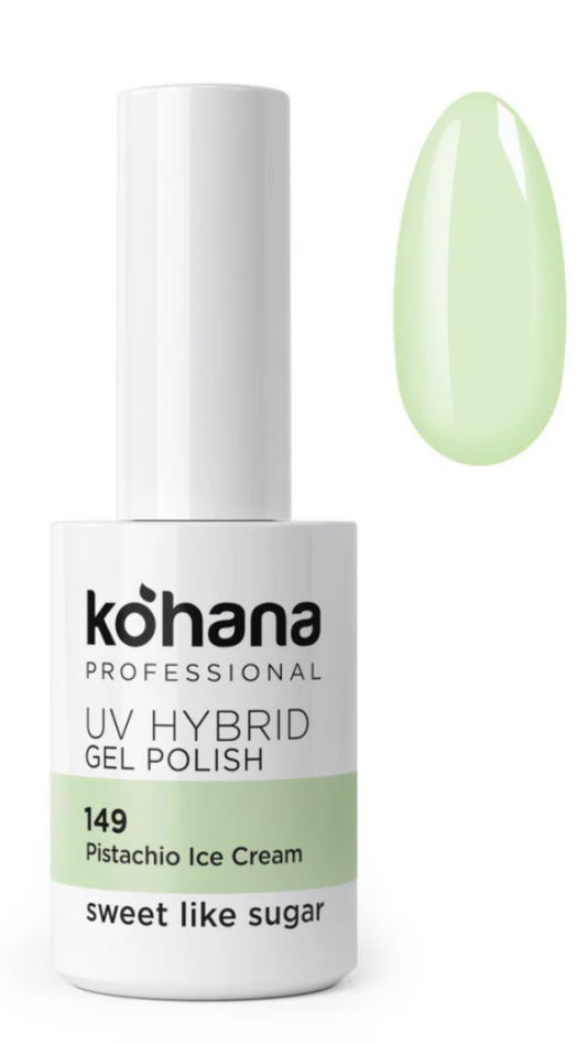 Kohana UV hybrid gel polish bottle with a green nail color on a white background