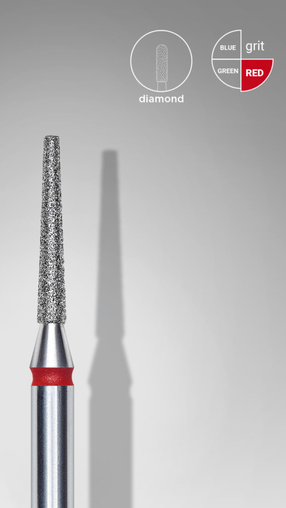 Diamond nail drill bit frustum red EXPERT head diameter 1,6 mm / working part 10 mm