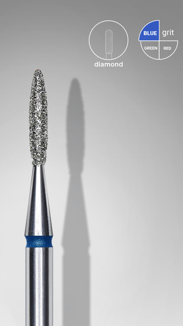 Diamond nail drill bit pointed flame blue EXPERT head diameter 1,6 mm / working part 8 mm