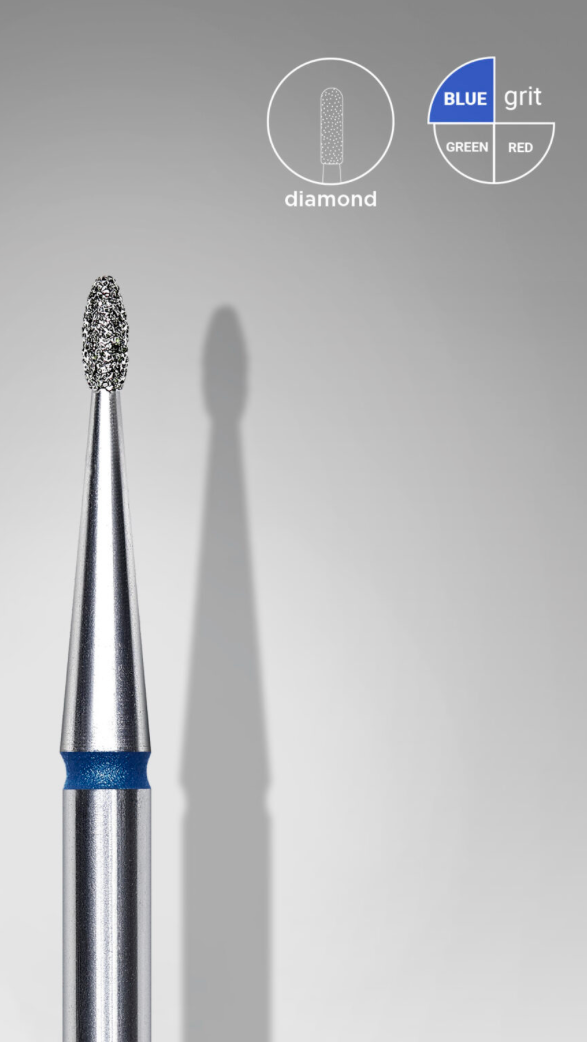 Diamond nail drill bit rounded bud blue EXPERT head diameter 1,2 mm / working part 3 mm