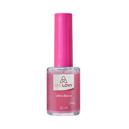 Pink bottle of AnyLovly Ultra Bond on a white background
